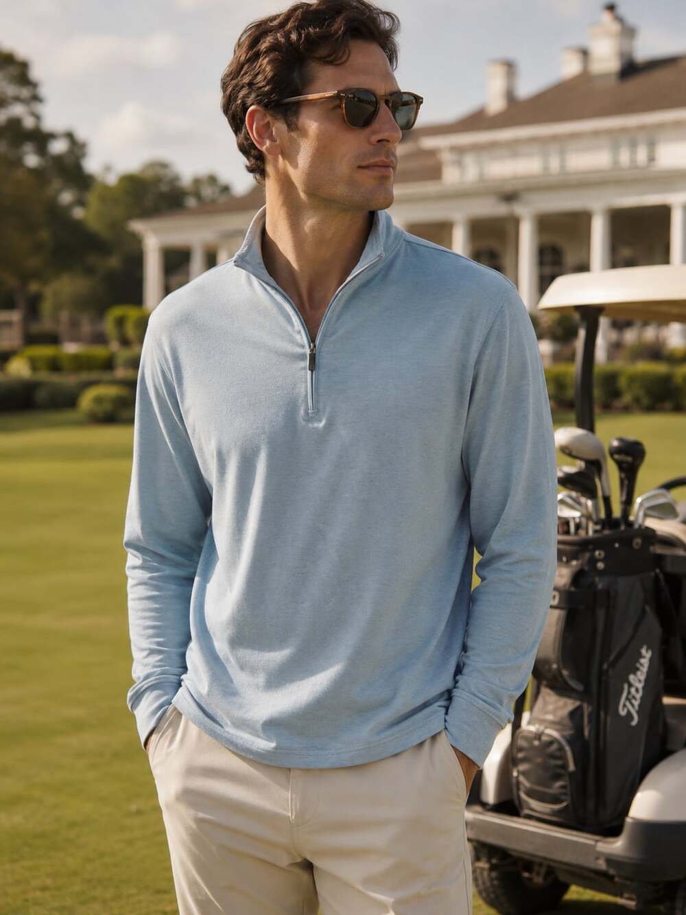 AndersonOrd Performance 1/4 Zip Pullover Men’s Large Blue Golf Stretch Athletic